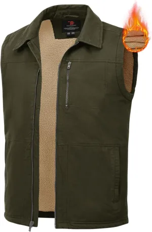 TBMPOY Men's Winter Vest Casual Sherpa Fleece lined Full Zip Lightweight Vest Outerwear Warm Cotton Travel Jackets