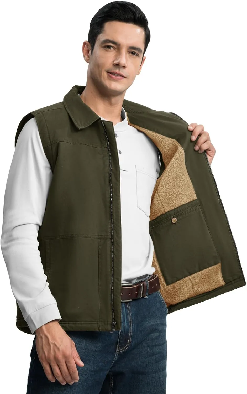 TBMPOY Men's Winter Vest Casual Sherpa Fleece lined Full Zip Lightweight Vest Outerwear Warm Cotton Travel Jackets