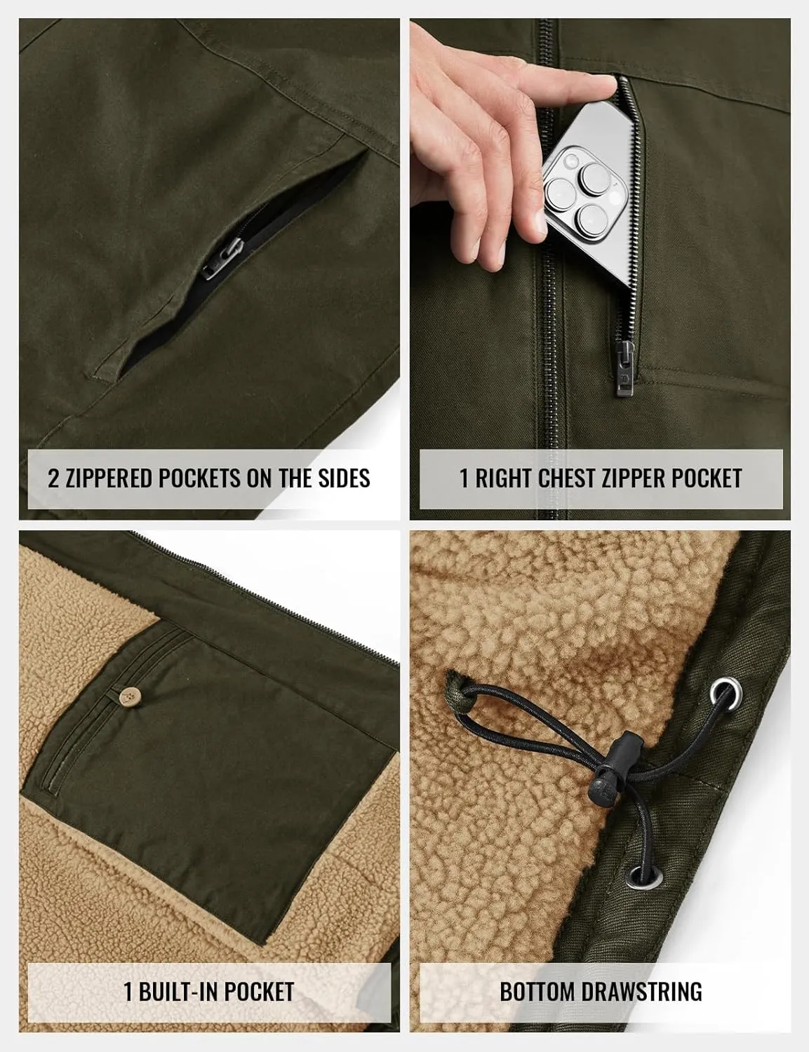 TBMPOY Men's Winter Vest Casual Sherpa Fleece lined Full Zip Lightweight Vest Outerwear Warm Cotton Travel Jackets