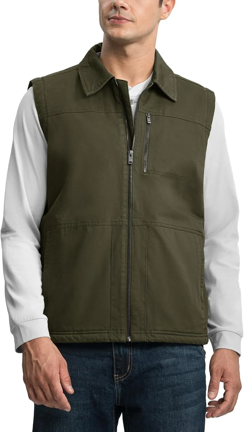 TBMPOY Men's Winter Vest Casual Sherpa Fleece lined Full Zip Lightweight Vest Outerwear Warm Cotton Travel Jackets