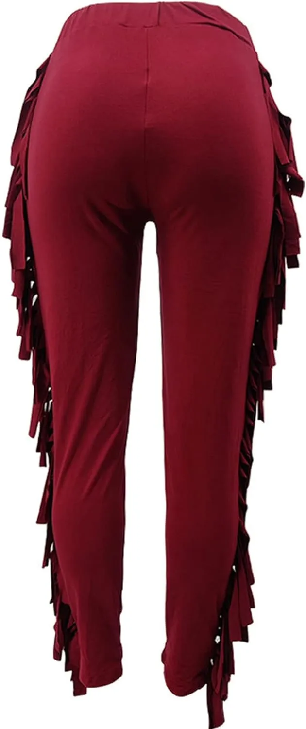 Tcremisa Women's Casual Fringe Pants High Waist Side Tassel Trousers Long Lounge Joggers Hippie Yoga Sweatpants