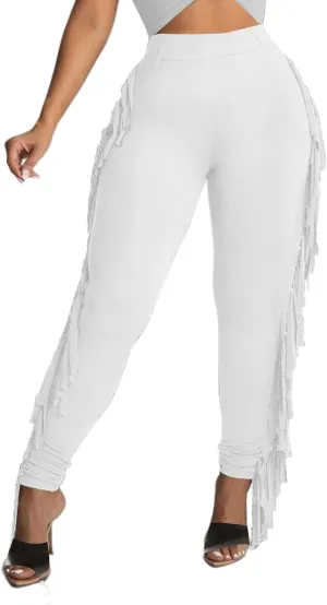 Tcremisa Women's Casual Fringe Pants High Waist Side Tassel Trousers Long Lounge Joggers Hippie Yoga Sweatpants