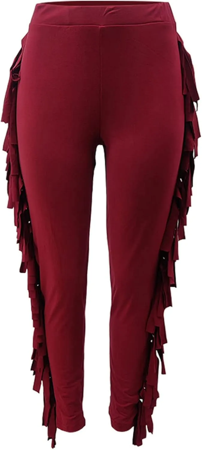 Tcremisa Women's Casual Fringe Pants High Waist Side Tassel Trousers Long Lounge Joggers Hippie Yoga Sweatpants