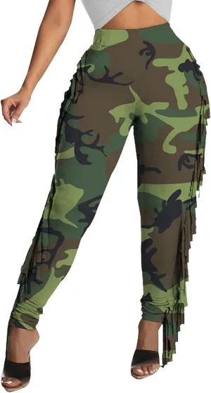 Tcremisa Women's Casual Fringe Pants High Waist Side Tassel Trousers Long Lounge Joggers Hippie Yoga Sweatpants