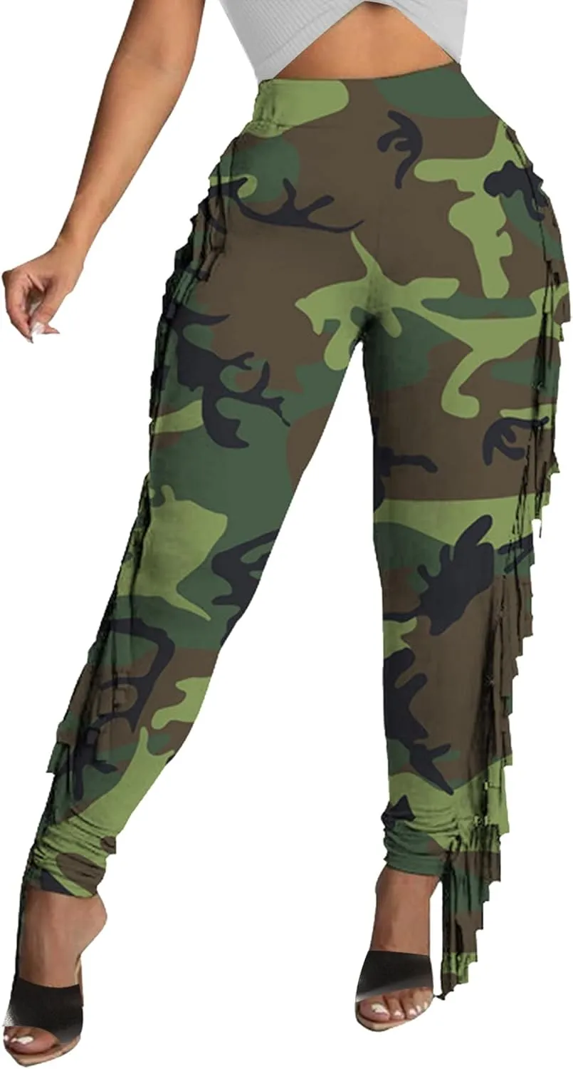 Tcremisa Women's Casual Fringe Pants High Waist Side Tassel Trousers Long Lounge Joggers Hippie Yoga Sweatpants