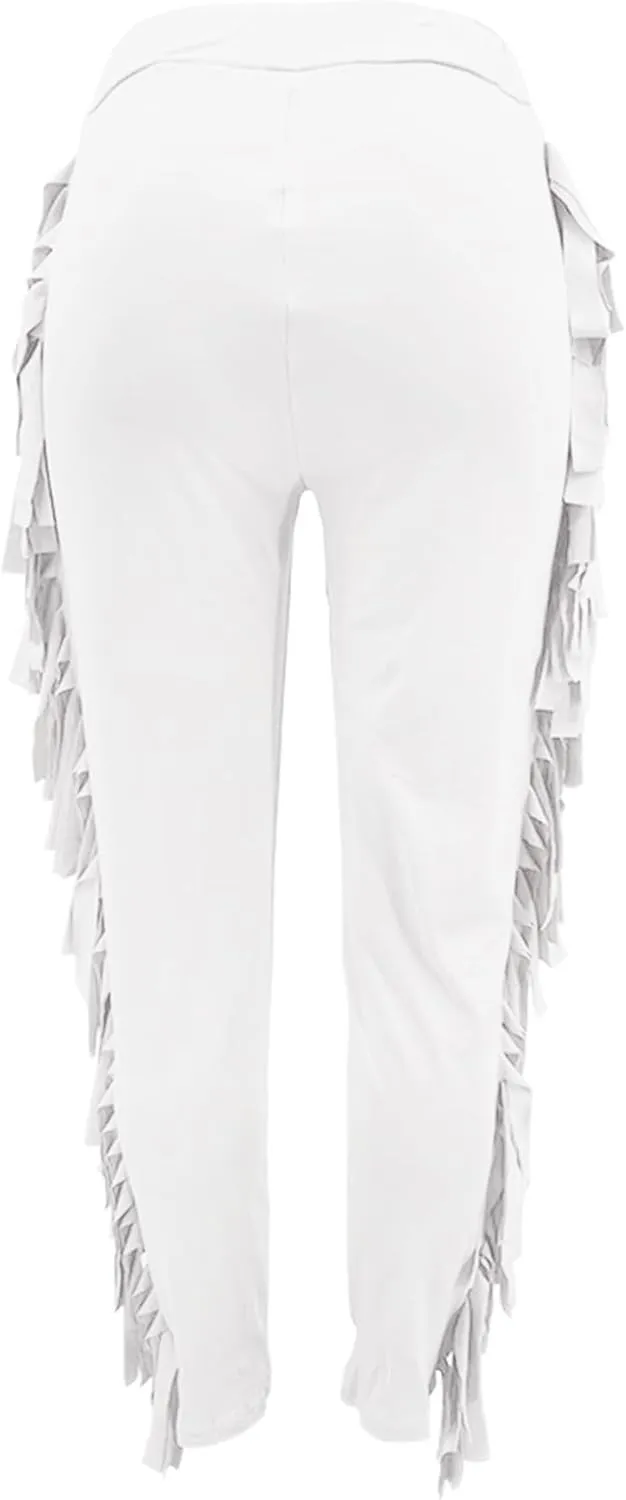 Tcremisa Women's Casual Fringe Pants High Waist Side Tassel Trousers Long Lounge Joggers Hippie Yoga Sweatpants