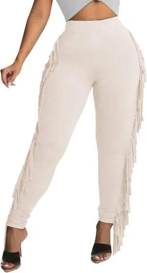Tcremisa Women's Casual Fringe Pants High Waist Side Tassel Trousers Long Lounge Joggers Hippie Yoga Sweatpants