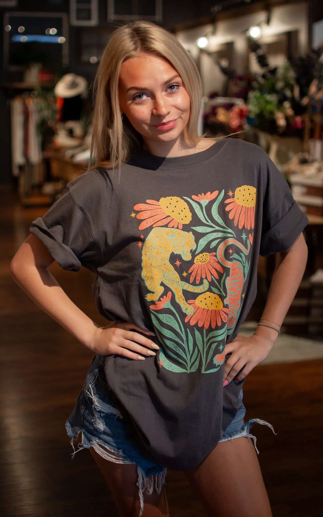 Tigers and Flowers Graphic Tee