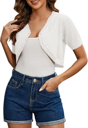 Totatuit Women's Short Sleeve Cropped Cardigan Open Front Bolero Shrugs for Dresses Crochet Button Down Sweaters