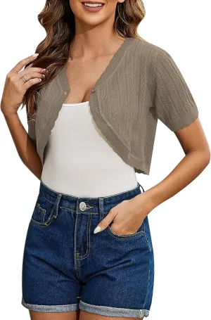 Totatuit Women's Short Sleeve Cropped Cardigan Open Front Bolero Shrugs for Dresses Crochet Button Down Sweaters