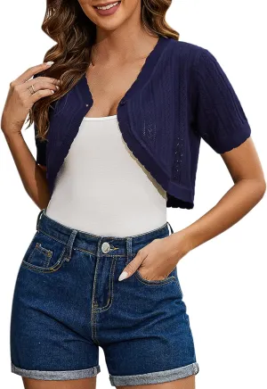 Totatuit Women's Short Sleeve Cropped Cardigan Open Front Bolero Shrugs for Dresses Crochet Button Down Sweaters