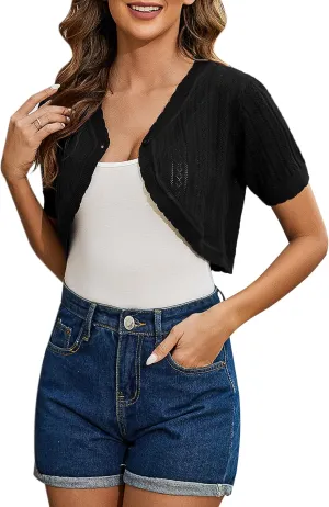 Totatuit Women's Short Sleeve Cropped Cardigan Open Front Bolero Shrugs for Dresses Crochet Button Down Sweaters