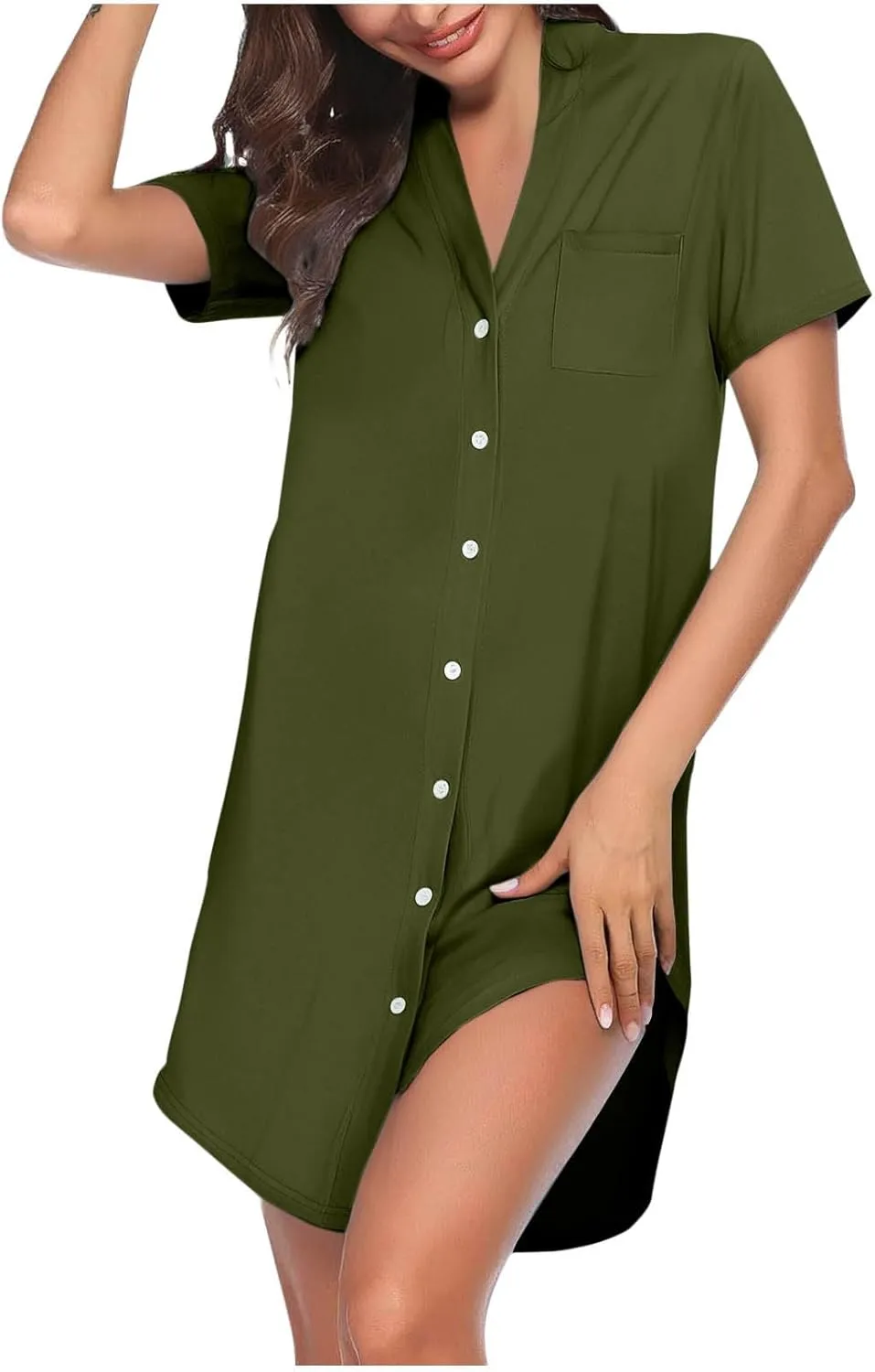 Tunic Dress for Women Button Down V Neck Short Sleeve Dresses Lounge Classic Pure T-Shirts Dress Outfits