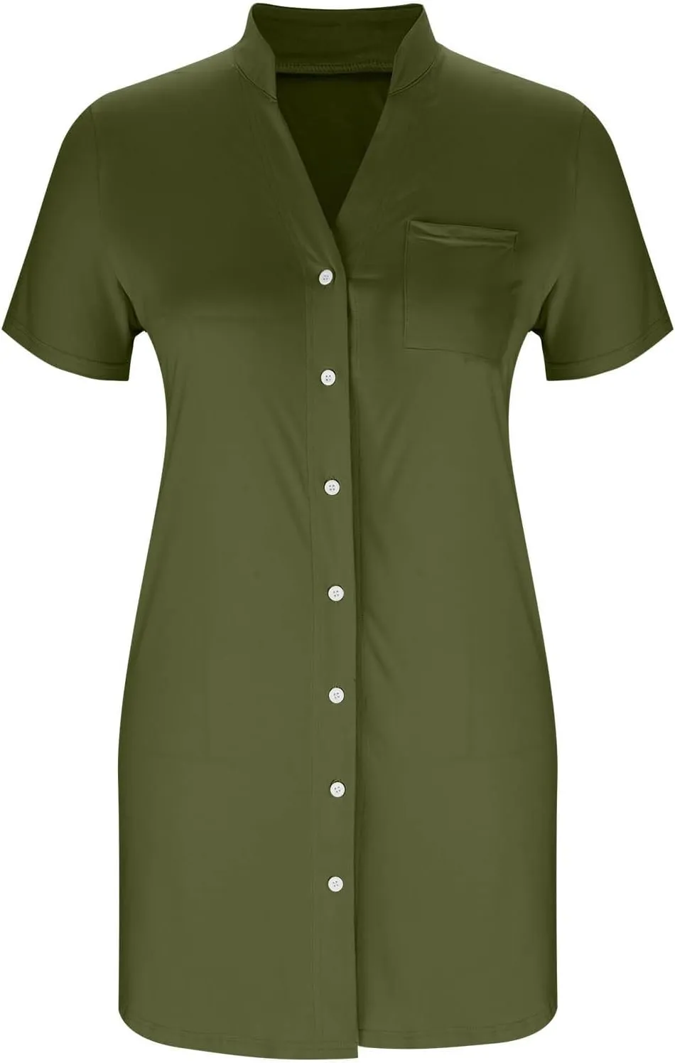 Tunic Dress for Women Button Down V Neck Short Sleeve Dresses Lounge Classic Pure T-Shirts Dress Outfits