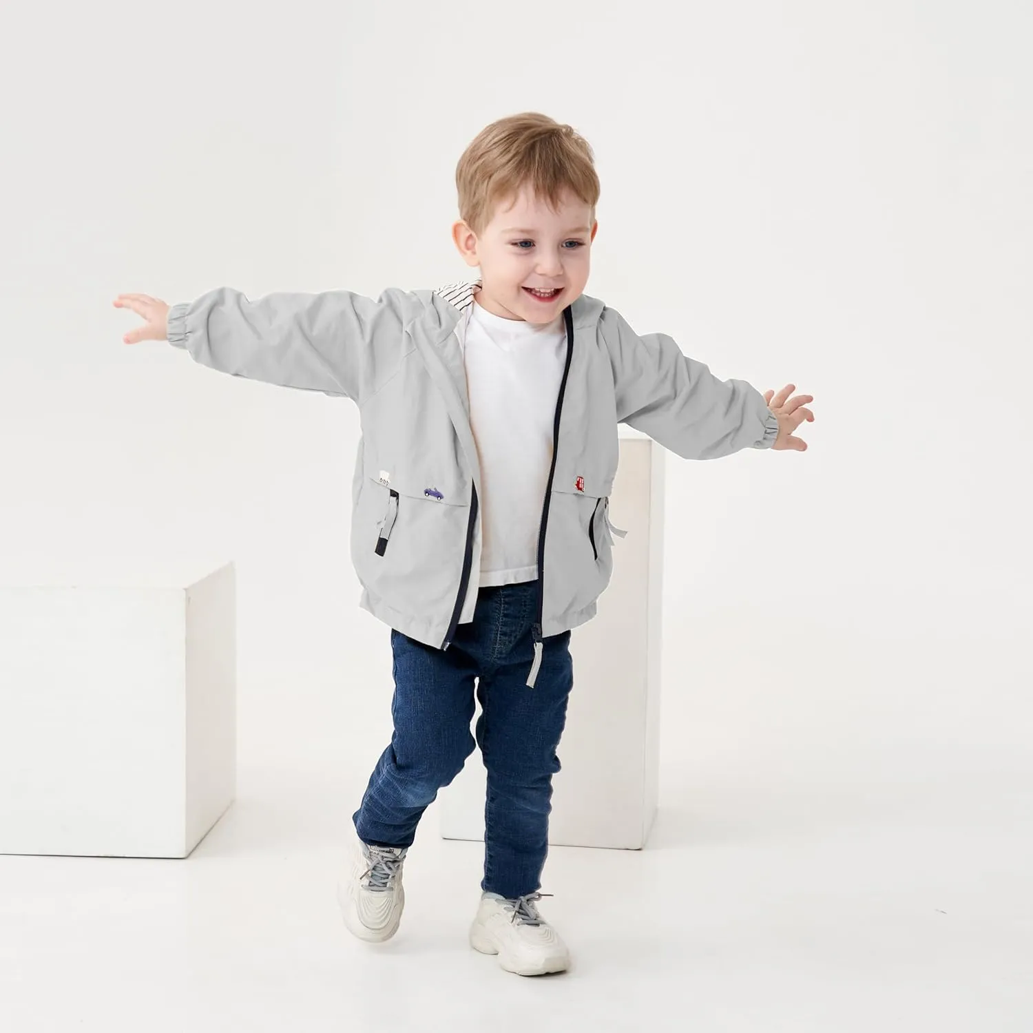Volunboy Toddler Boys Windbreaker Casual Outerwear Kids Lightweight Zip Hooded Jacket Baby Cute Dust Coat