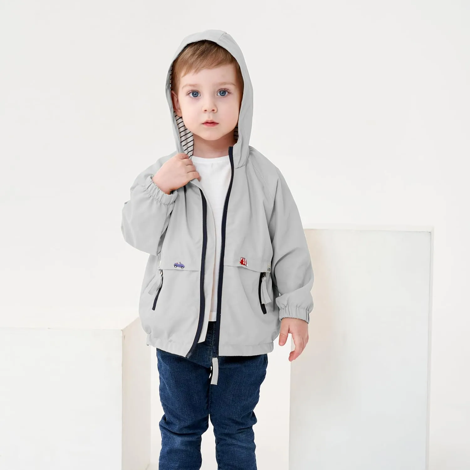 Volunboy Toddler Boys Windbreaker Casual Outerwear Kids Lightweight Zip Hooded Jacket Baby Cute Dust Coat