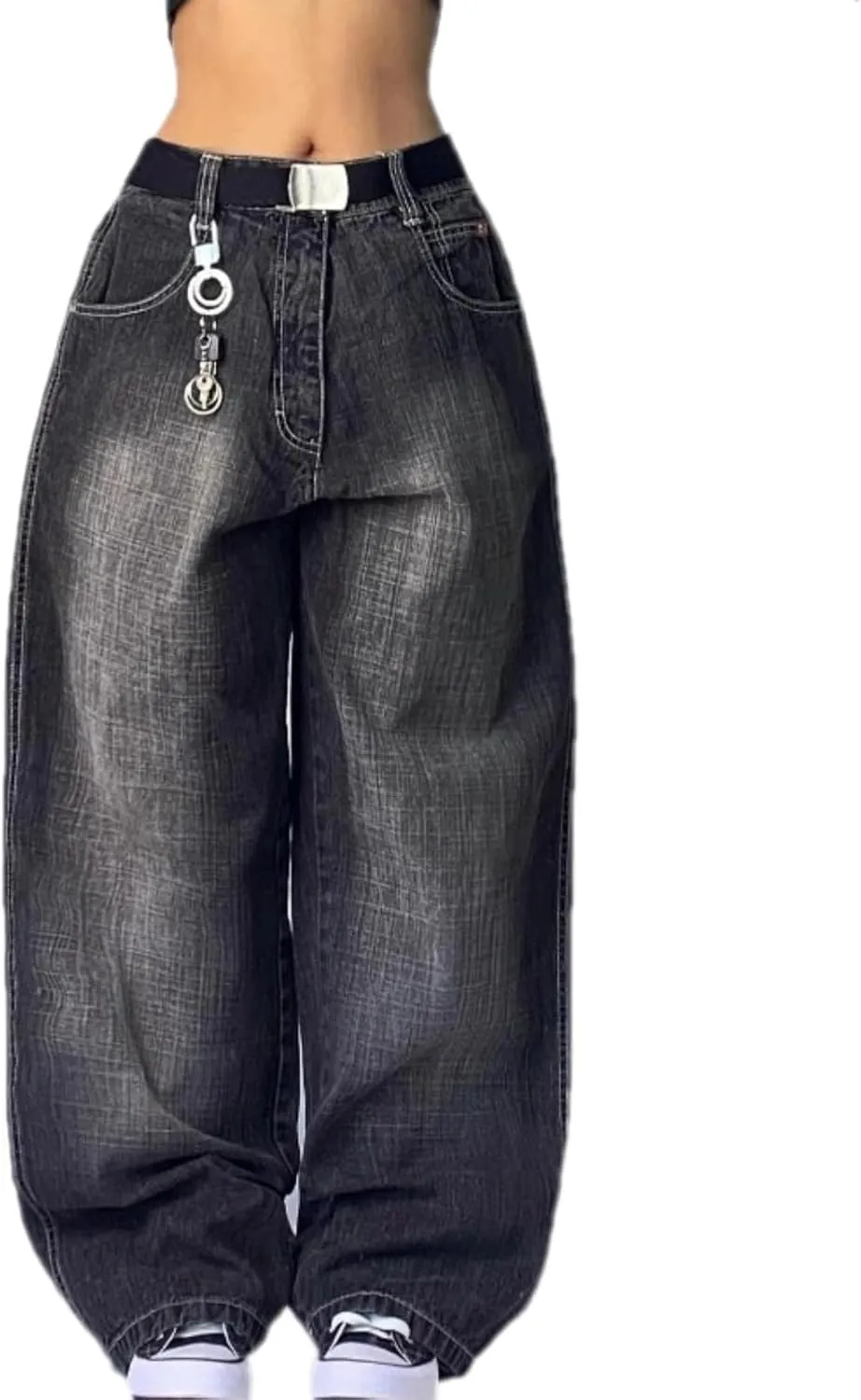 Washed Multi-Pocket Baggy Jeans Women Y2K Street Popular Gothic High Waist Wide-Leg Trousers