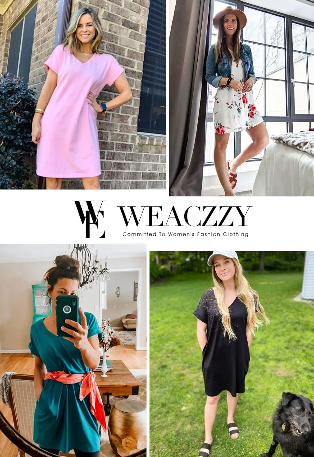 WEACZZY Women's 2024 Summer Casual Tshirt Dresses Short Sleeve Loose Dress with Pockets