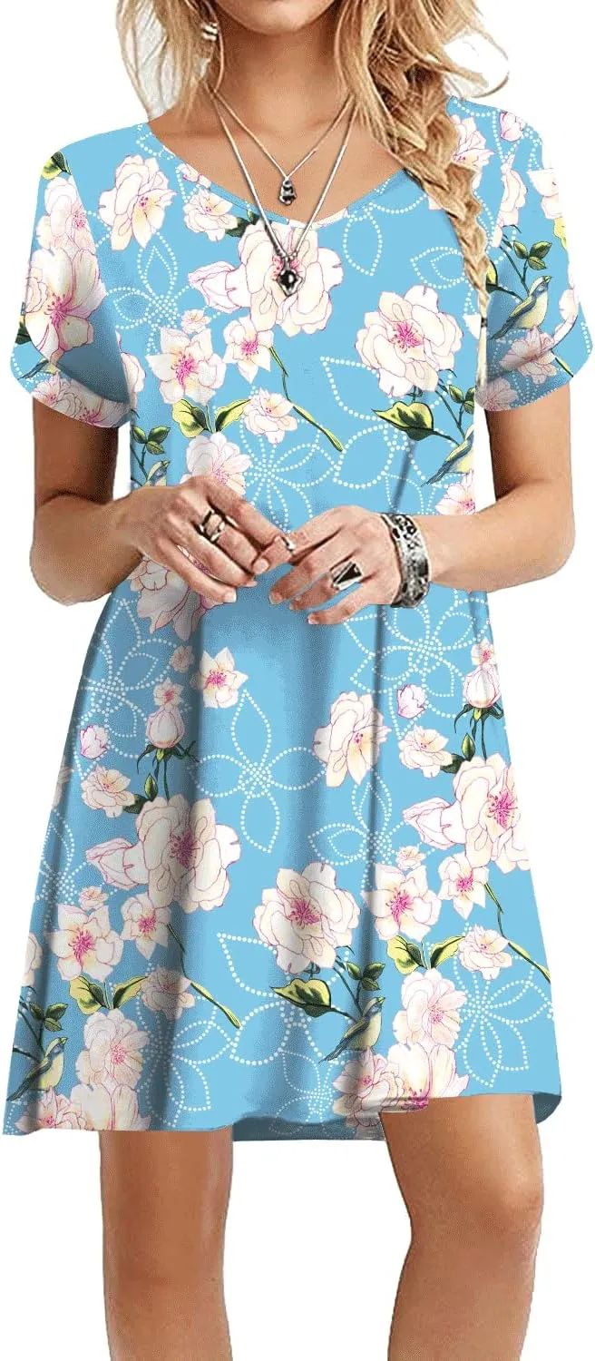 WEACZZY Women's 2024 Summer Casual Tshirt Dresses Short Sleeve Loose Dress with Pockets