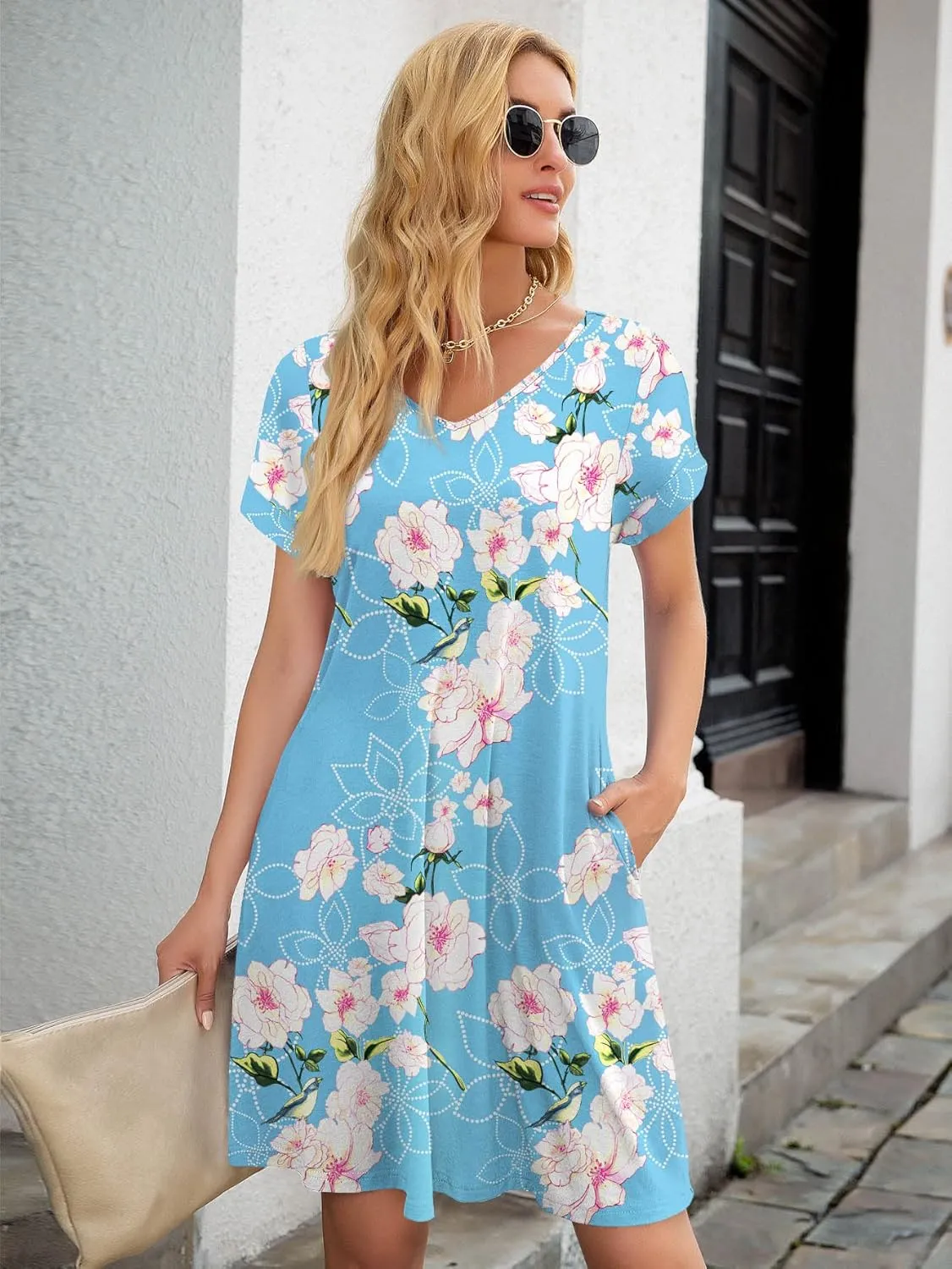 WEACZZY Women's 2024 Summer Casual Tshirt Dresses Short Sleeve Loose Dress with Pockets