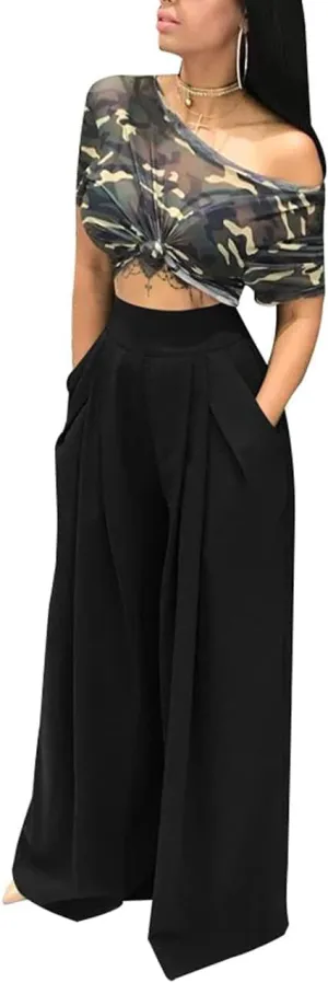 Wide Leg Palazzo Pants for Women, High Waist Business Casual Lounge Pants