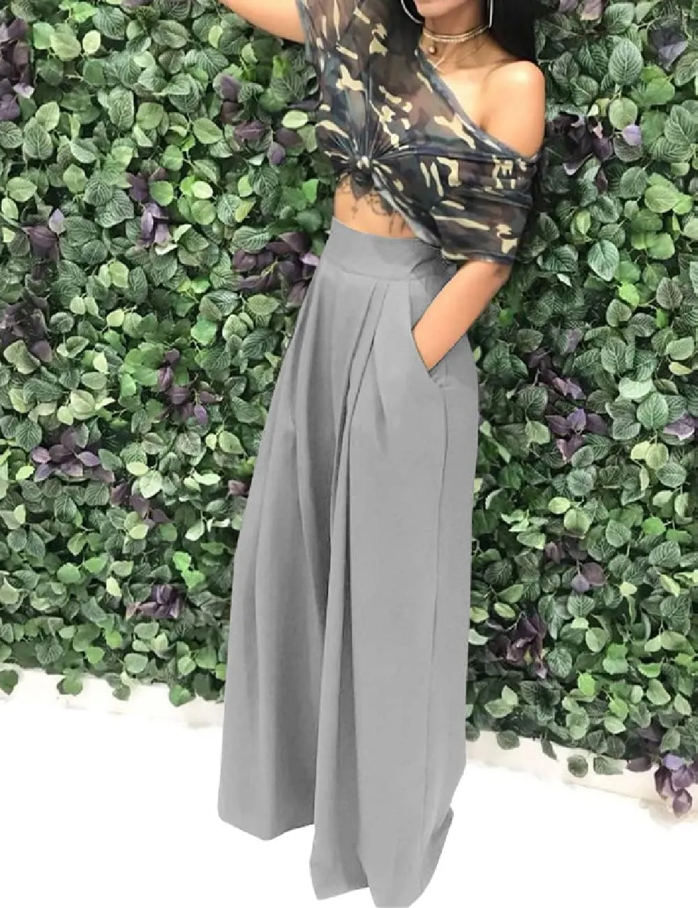 Wide Leg Palazzo Pants for Women, High Waist Business Casual Lounge Pants