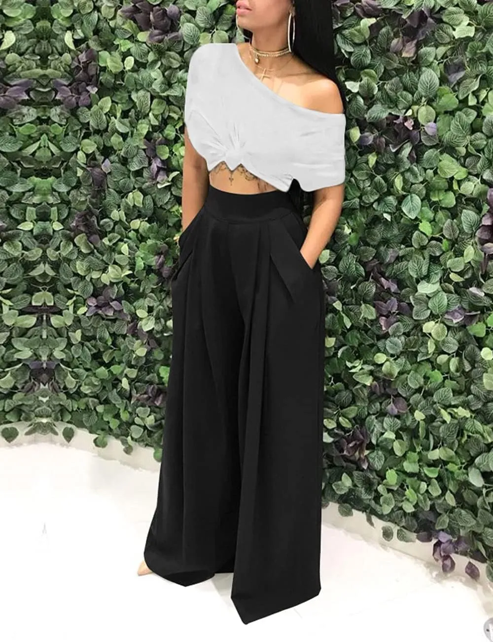 Wide Leg Palazzo Pants for Women, High Waist Business Casual Lounge Pants