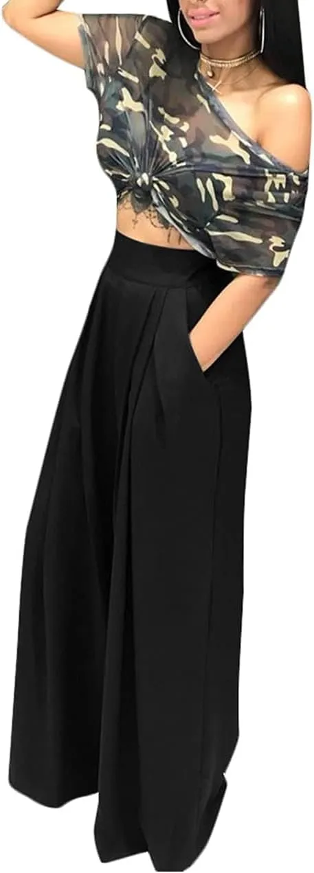Wide Leg Palazzo Pants for Women, High Waist Business Casual Lounge Pants