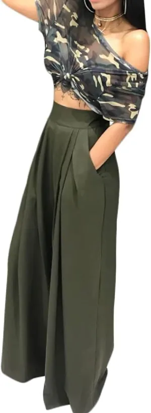 Wide Leg Palazzo Pants for Women, High Waist Business Casual Lounge Pants
