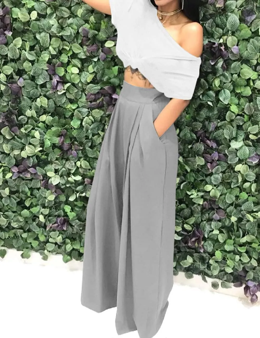 Wide Leg Palazzo Pants for Women, High Waist Business Casual Lounge Pants