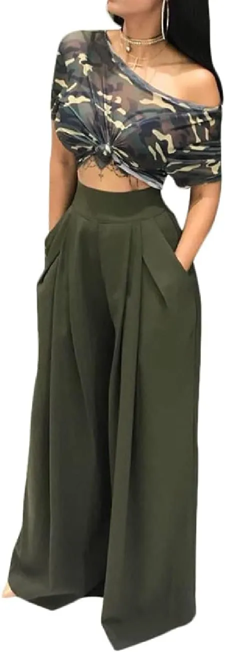 Wide Leg Palazzo Pants for Women, High Waist Business Casual Lounge Pants