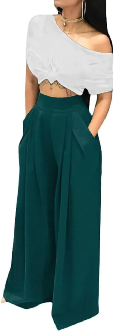 Wide Leg Palazzo Pants for Women, High Waist Business Casual Lounge Pants