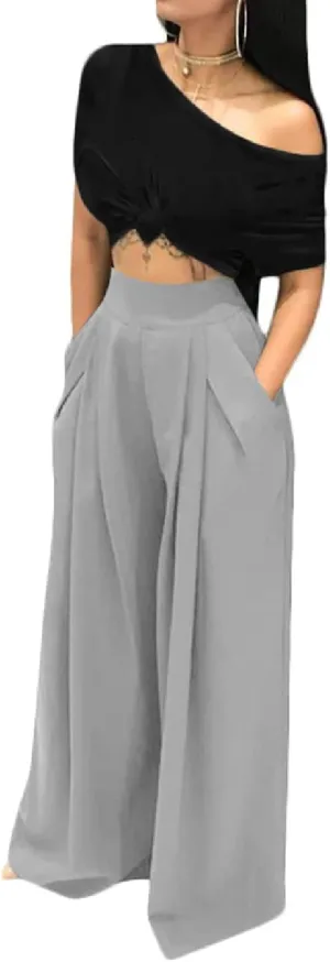 Wide Leg Palazzo Pants for Women, High Waist Business Casual Lounge Pants