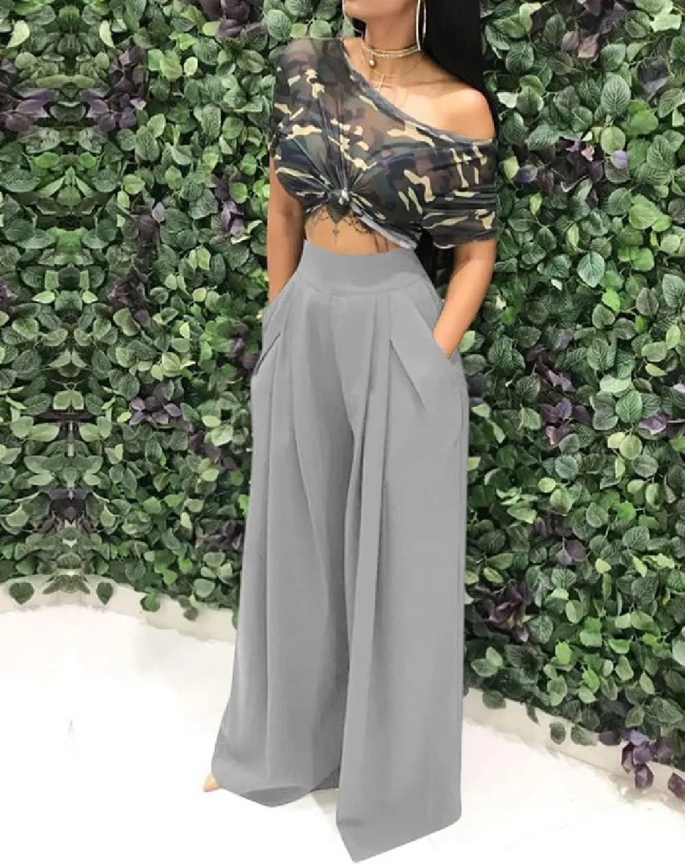 Wide Leg Palazzo Pants for Women, High Waist Business Casual Lounge Pants