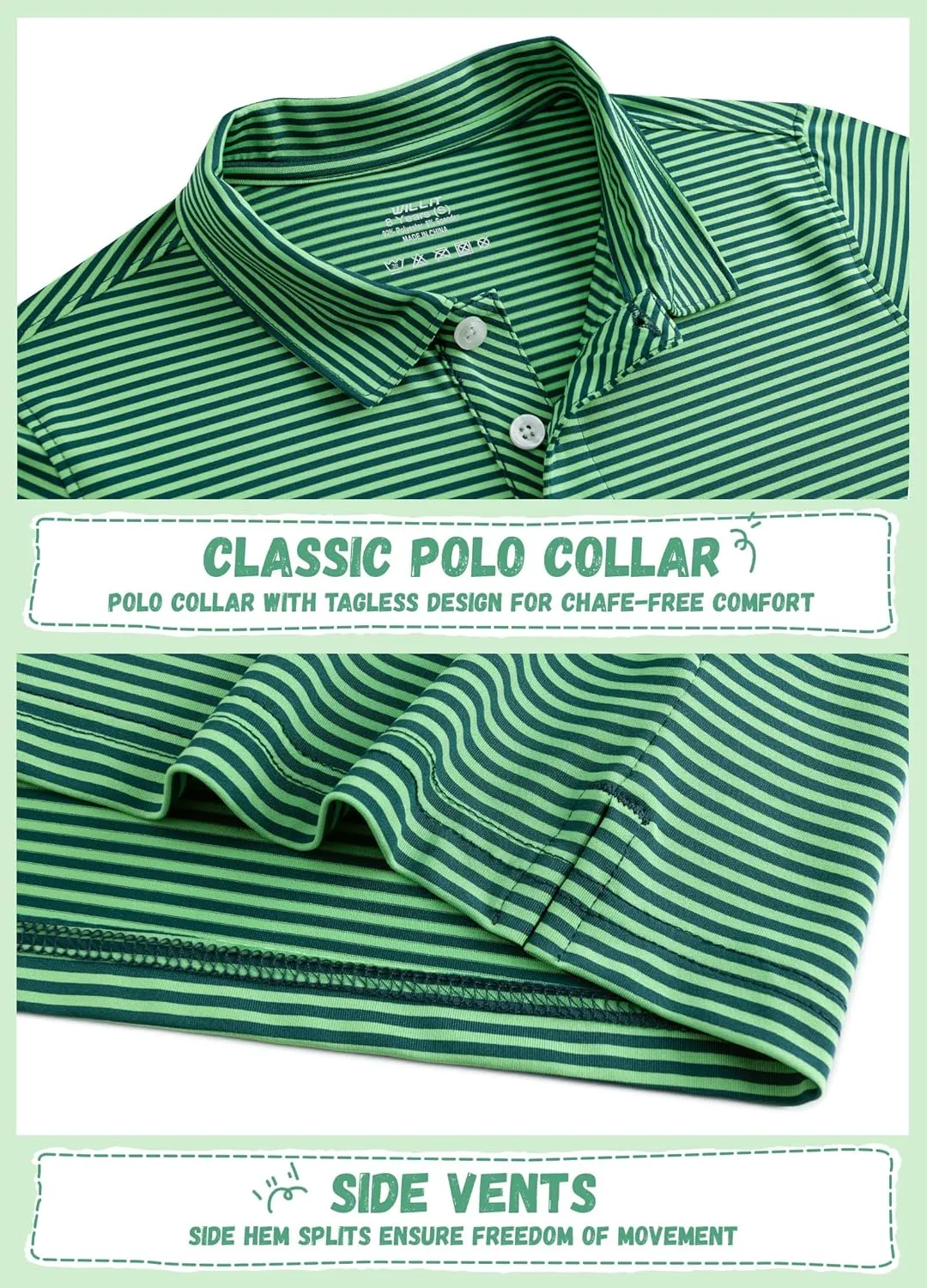 Willit Boys' Golf Polo Shirts Short Sleeve Striped Performance Youth Athletic Shirts Kids Quick Dry Polos