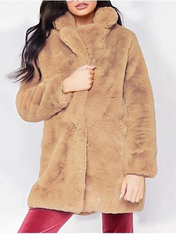 Winter Daily Regular Stand Long Faux Fur Coats