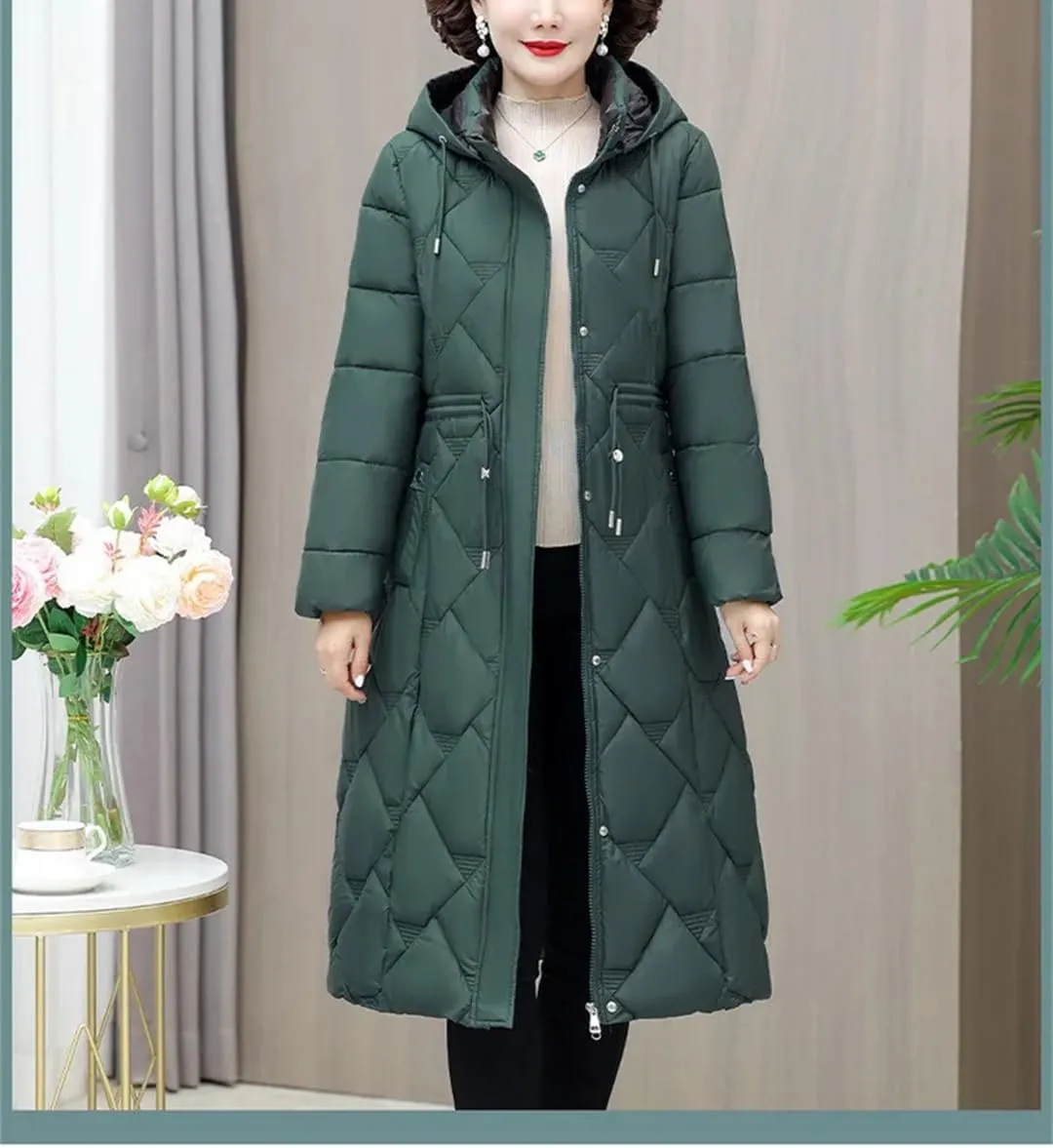 Winter Down Cotton Coat Women's Jacket Mother Clothing Long Warm Padded Parkas Windproof Hooded Zipper Overcoat