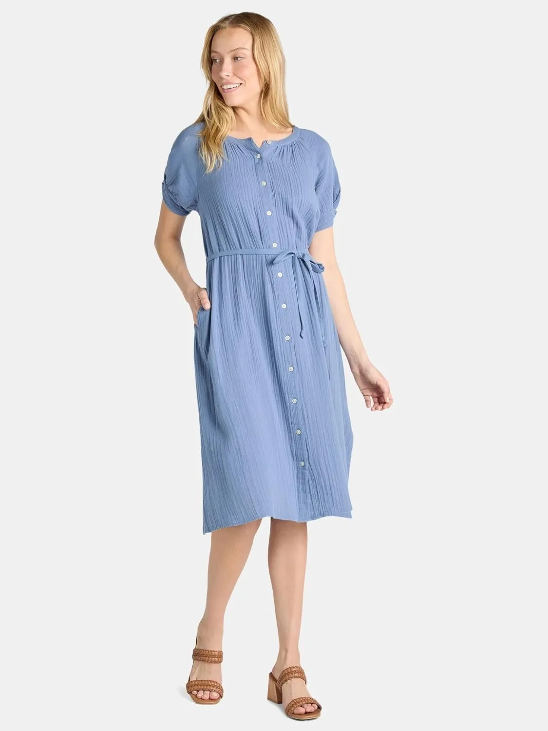 Women Dresses Summer Dress Womens and Womens Plus Cotton Double Cloth Midi Dress