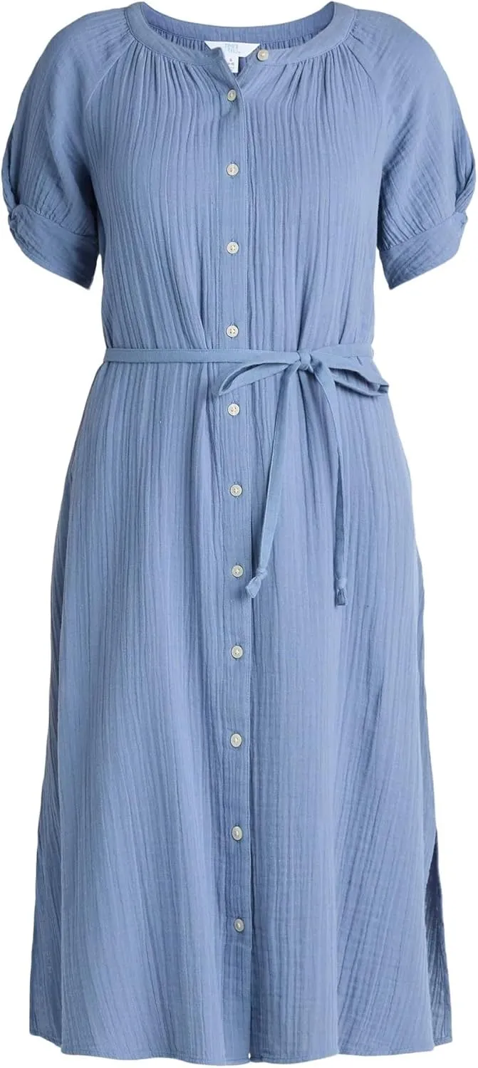 Women Dresses Summer Dress Womens and Womens Plus Cotton Double Cloth Midi Dress