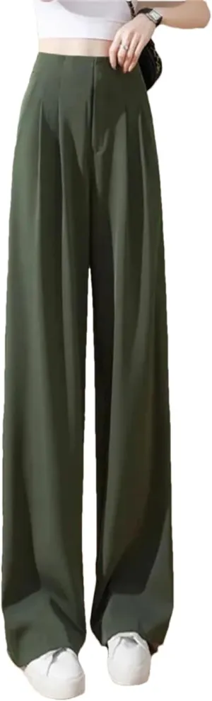 Women Summer Soft High Waist Wide-Leg Pants Casual Thin Suit Trousers