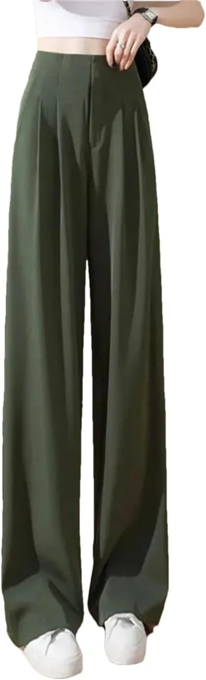 Women Summer Soft High Waist Wide-Leg Pants Casual Thin Suit Trousers