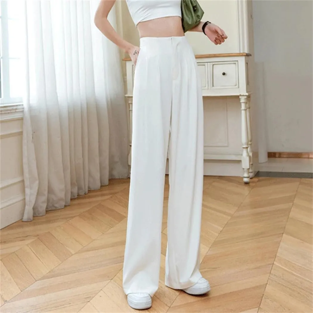 Women Summer Soft High Waist Wide-Leg Pants Casual Thin Suit Trousers