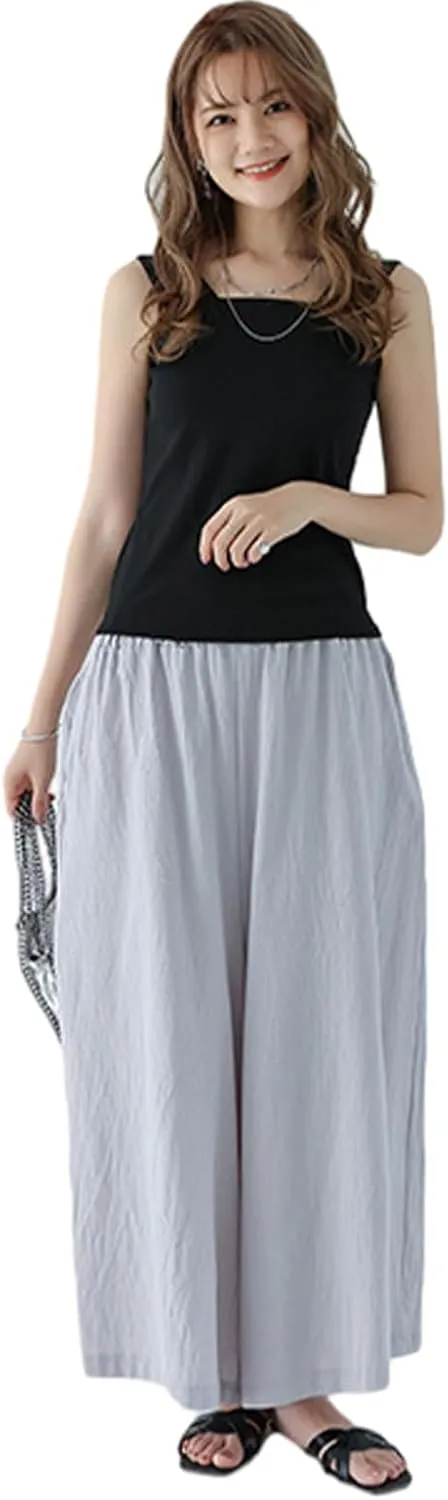 Women Wide Leg Pants Cotton Lightweight Palazzo Yoga Pant with Elastic Waist