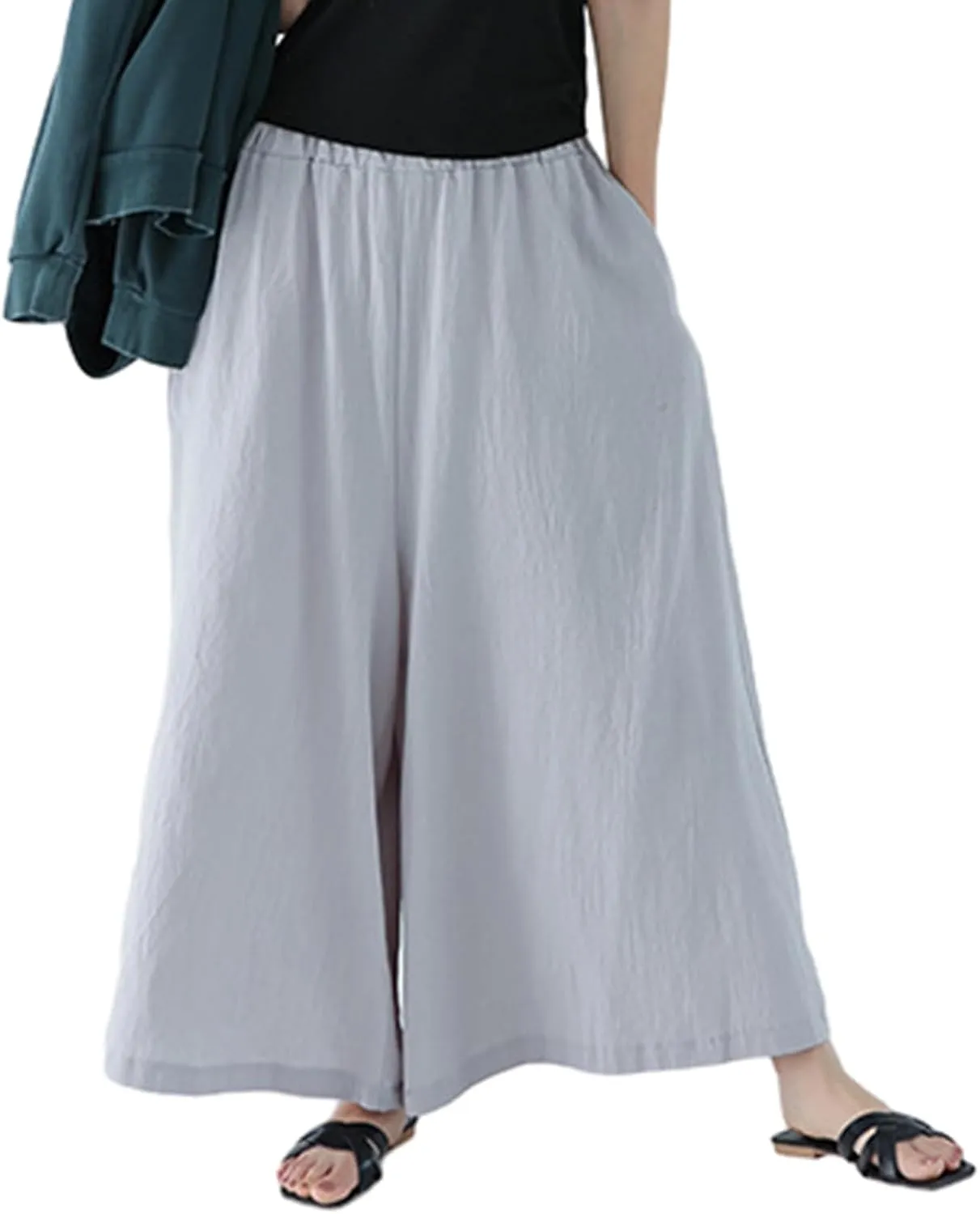 Women Wide Leg Pants Cotton Lightweight Palazzo Yoga Pant with Elastic Waist