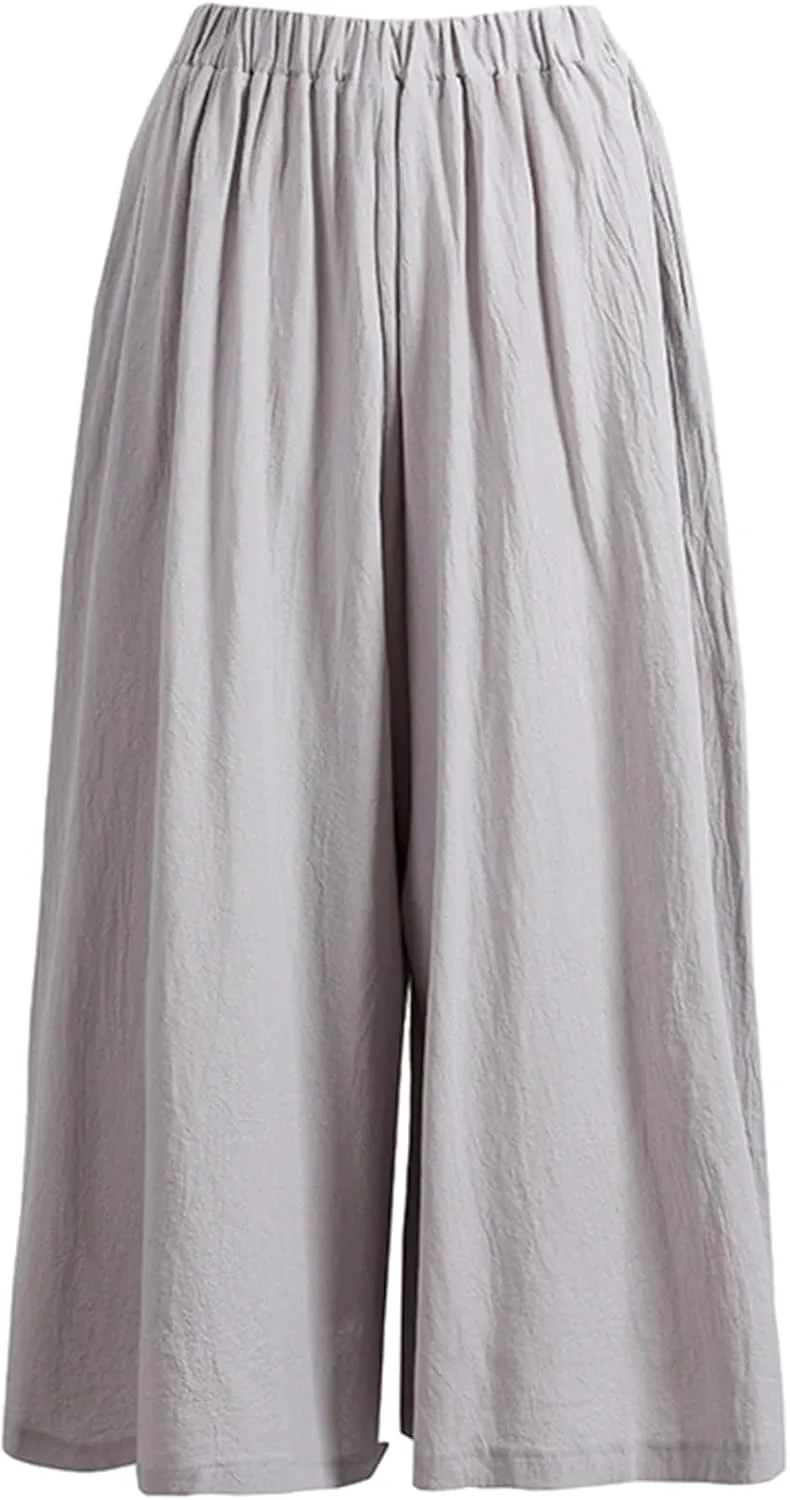 Women Wide Leg Pants Cotton Lightweight Palazzo Yoga Pant with Elastic Waist