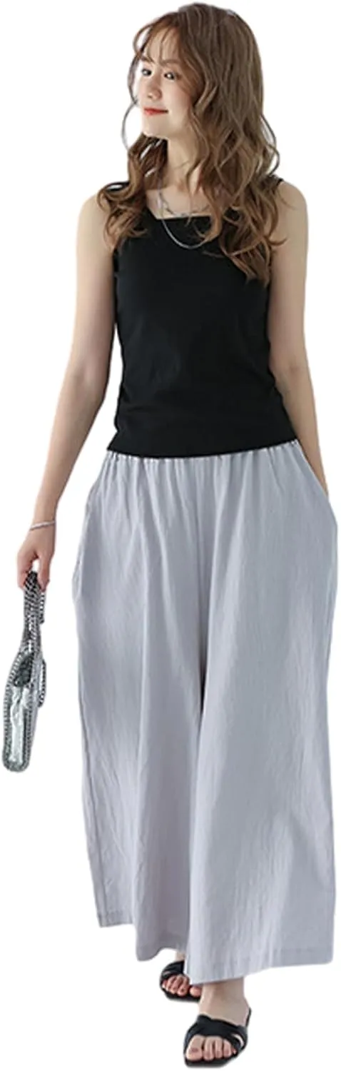 Women Wide Leg Pants Cotton Lightweight Palazzo Yoga Pant with Elastic Waist