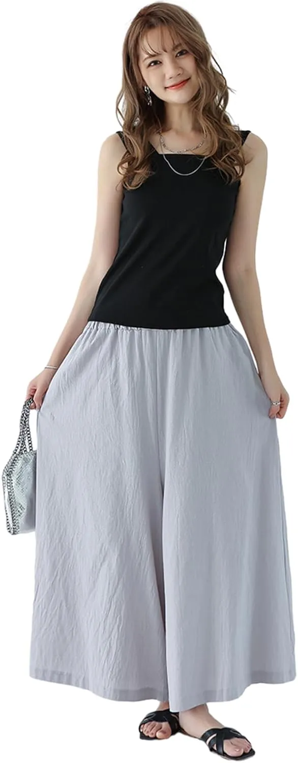 Women Wide Leg Pants Cotton Lightweight Palazzo Yoga Pant with Elastic Waist