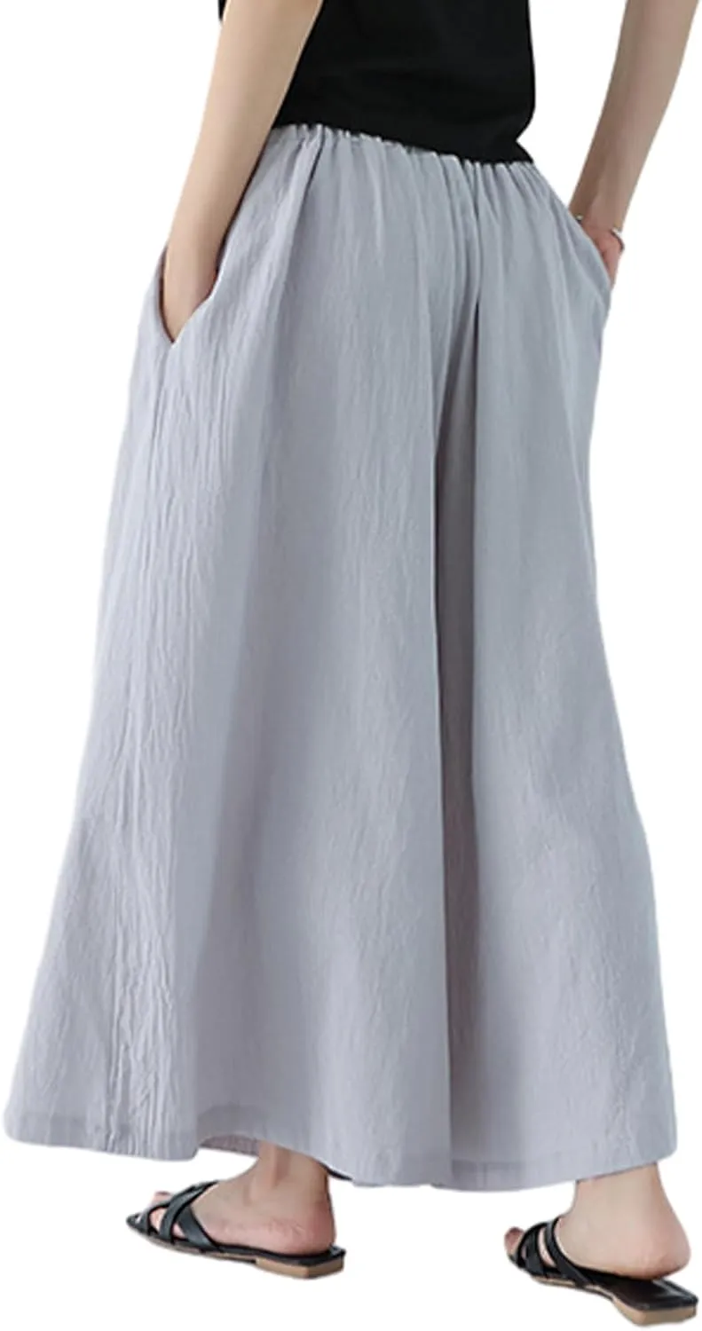 Women Wide Leg Pants Cotton Lightweight Palazzo Yoga Pant with Elastic Waist