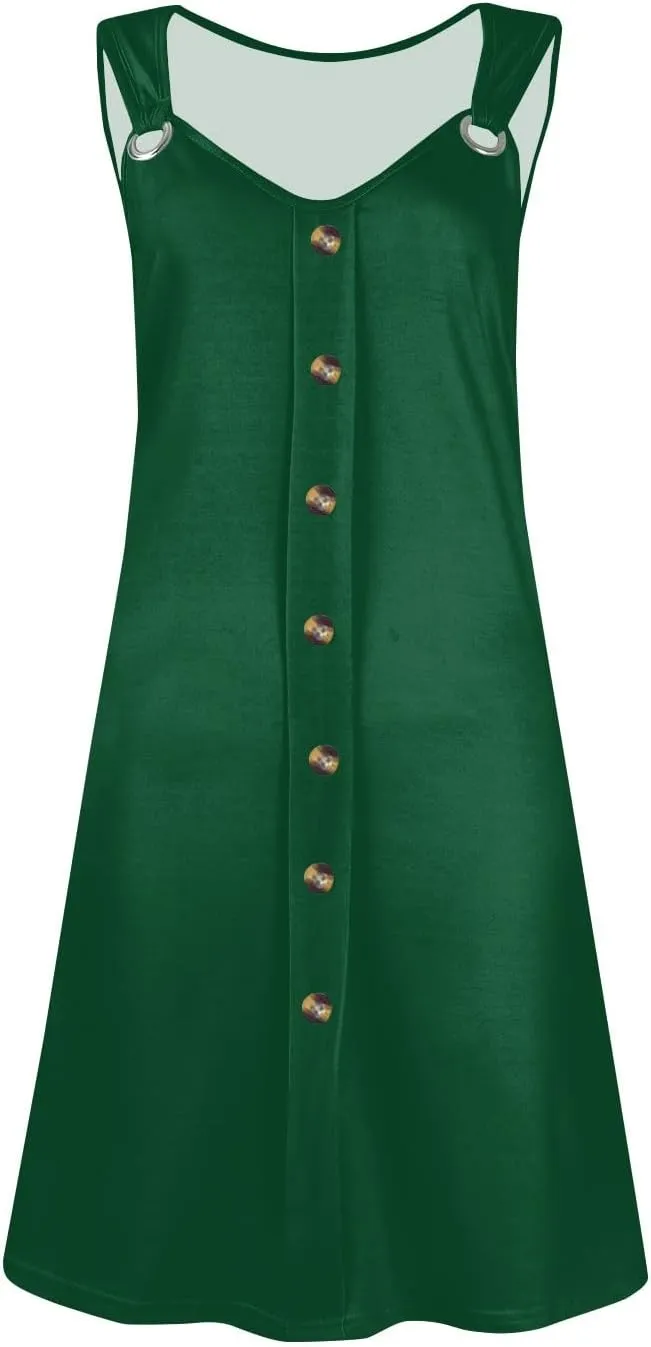 Women's Boho Summer Dresses 2025 Solid V Neck Button Down Sleeveless Tank Sundress with Pockets Mini Dresses, S-3XL