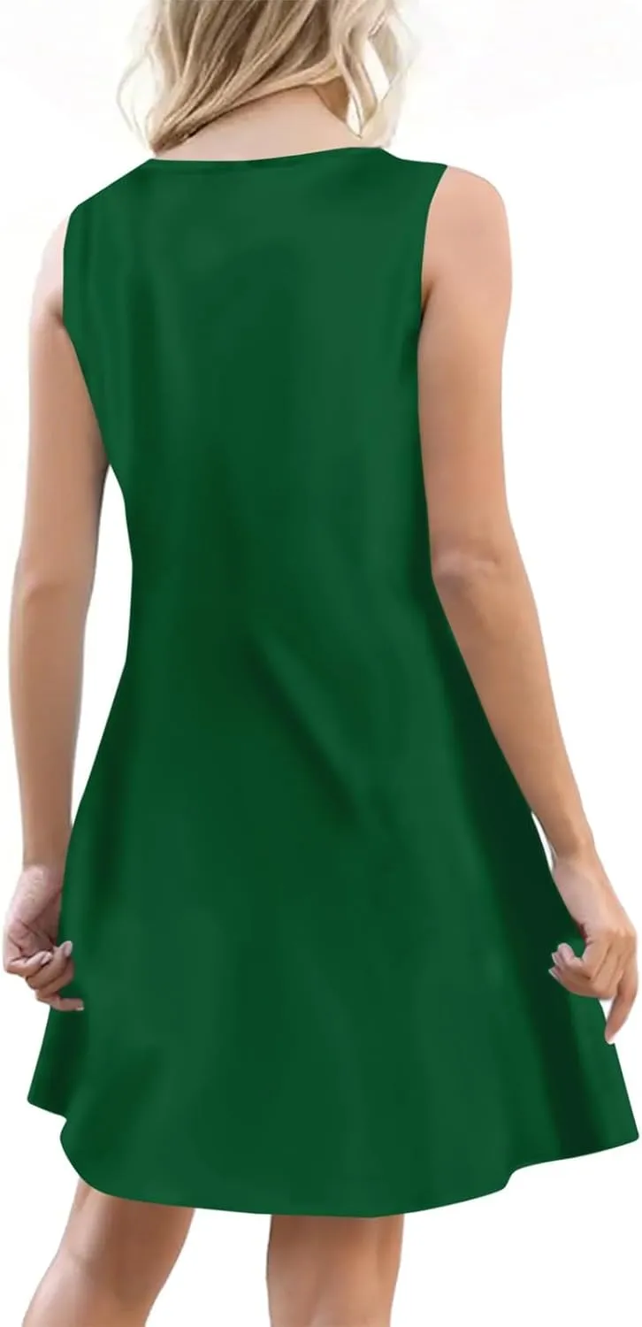 Women's Boho Summer Dresses 2025 Solid V Neck Button Down Sleeveless Tank Sundress with Pockets Mini Dresses, S-3XL